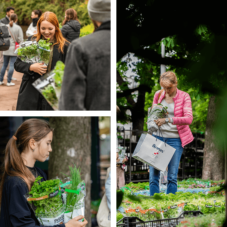 lidé nakupující si bylinky